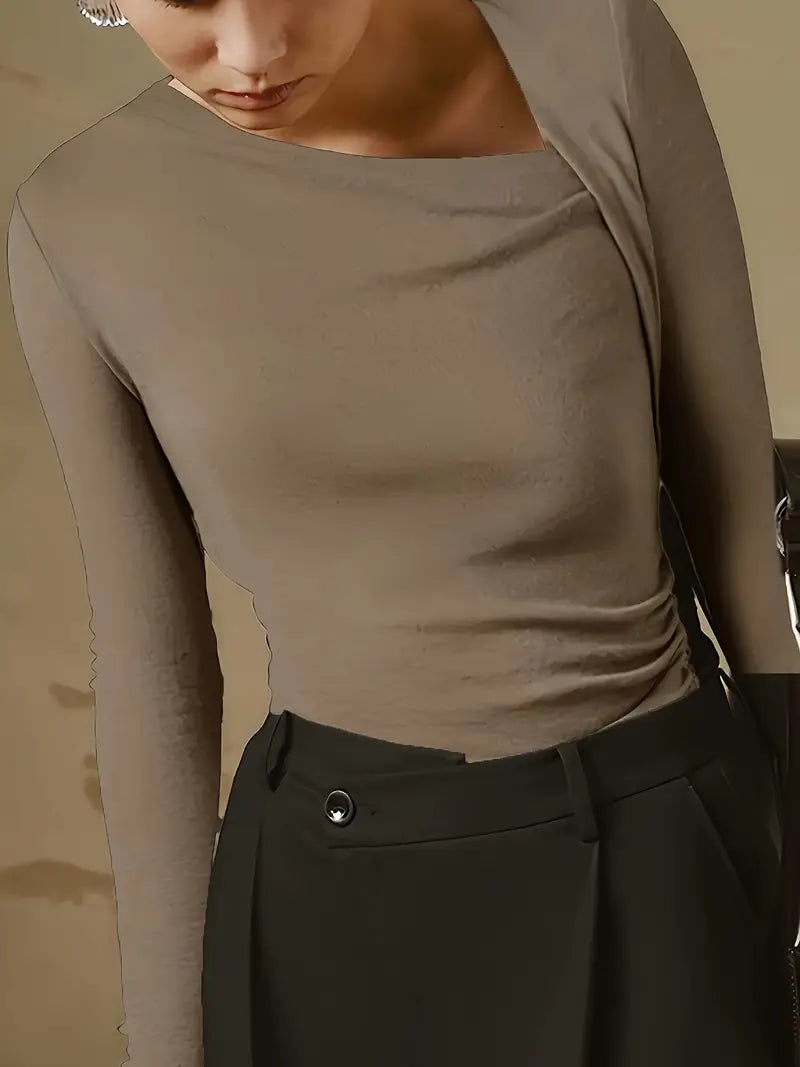 Asymmetrisches Langarm-T-Shirt Khaki
