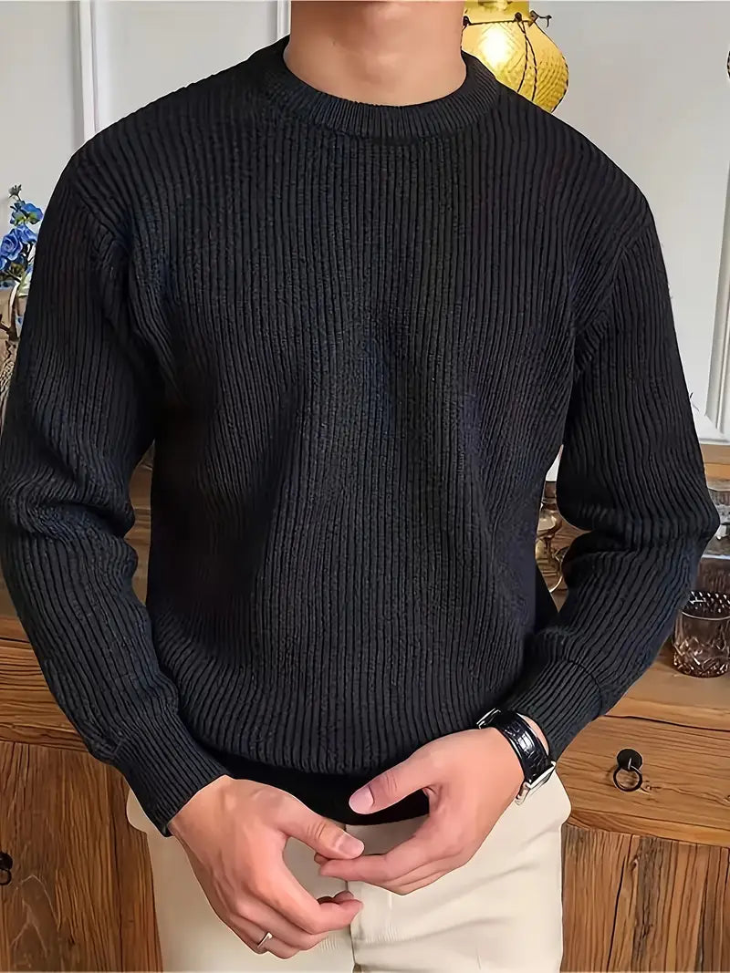 Pullover aus Baumwollmischung mit Rundhalsausschnitt schwarz