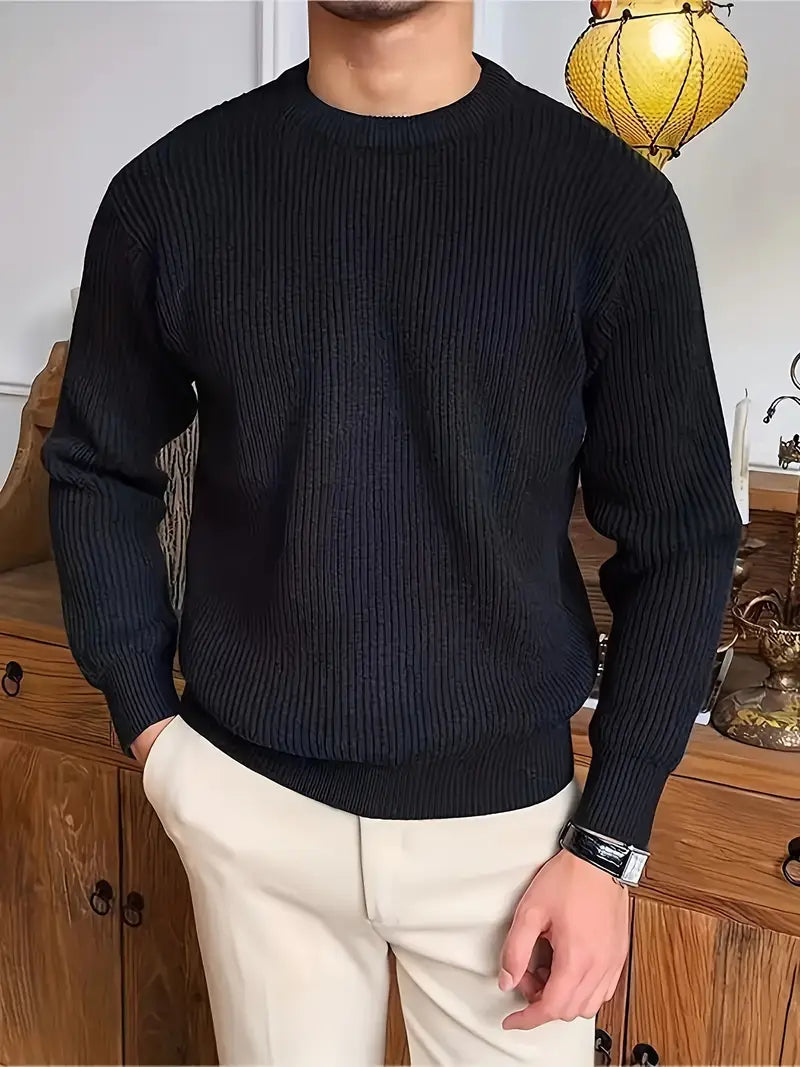 Pullover aus Baumwollmischung mit Rundhalsausschnitt schwarz
