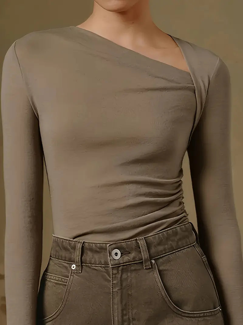Asymmetrisches Langarm-T-Shirt Khaki