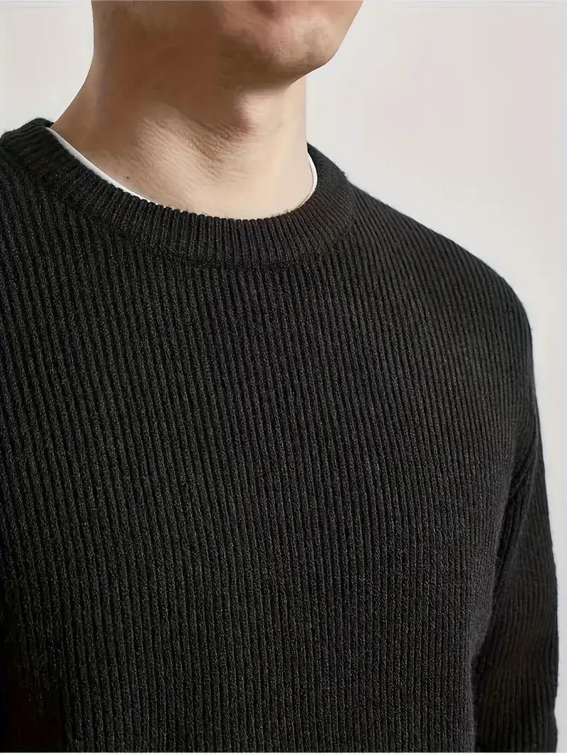 Pullover aus Baumwollmischung mit Rundhalsausschnitt schwarz