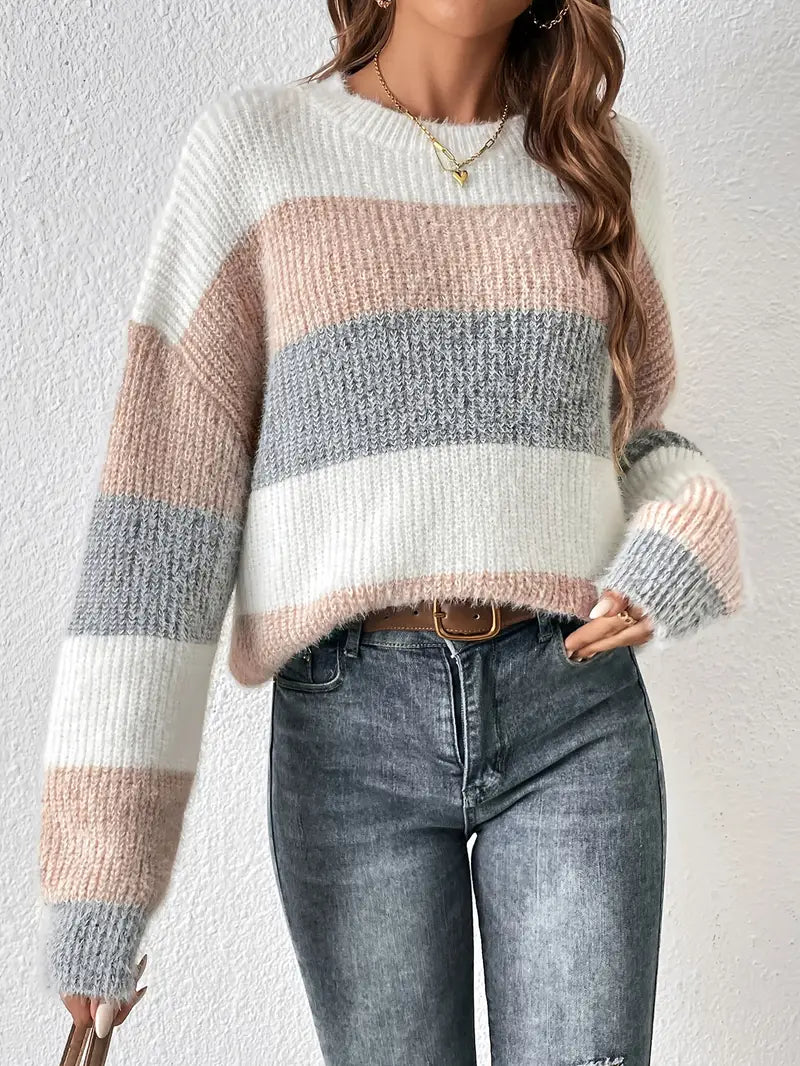 Gestreifter Pullover mit Rundhalsausschnitt