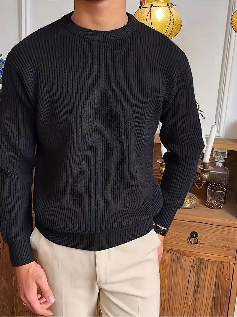 Pullover aus Baumwollmischung mit Rundhalsausschnitt schwarz