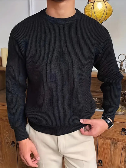 Pullover aus Baumwollmischung mit Rundhalsausschnitt schwarz