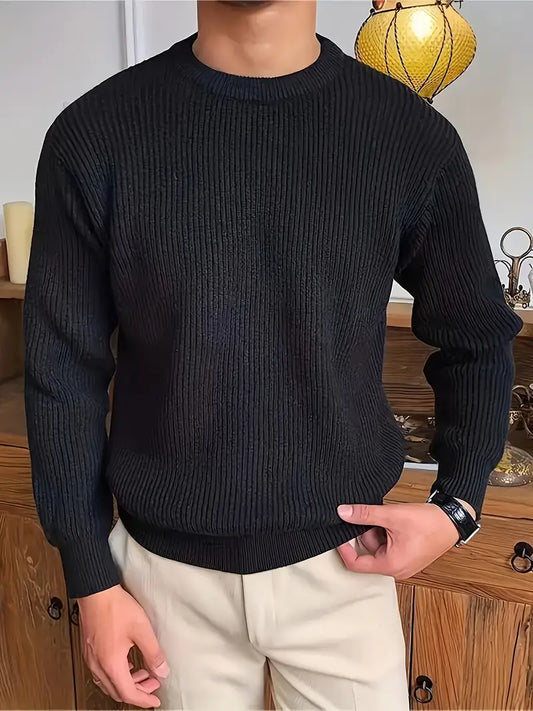 Pullover aus Baumwollmischung mit Rundhalsausschnitt schwarz