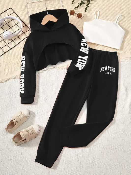 Crop Hoodie, Cami Top & Jogginghose Set