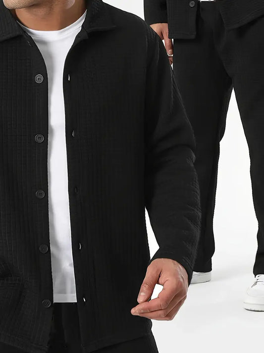 Outfit mit einfarbigem Langarmshirt & Hose Schwarz