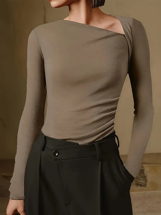 Asymmetrisches Langarm-T-Shirt Khaki