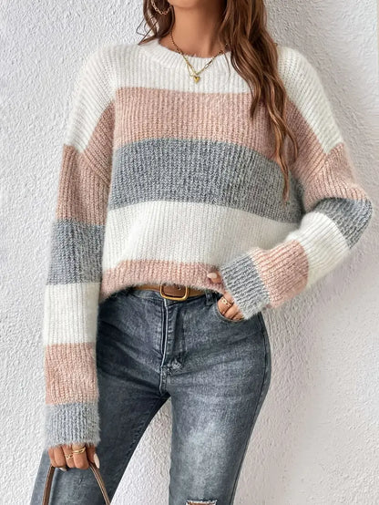 Gestreifter Pullover mit Rundhalsausschnitt